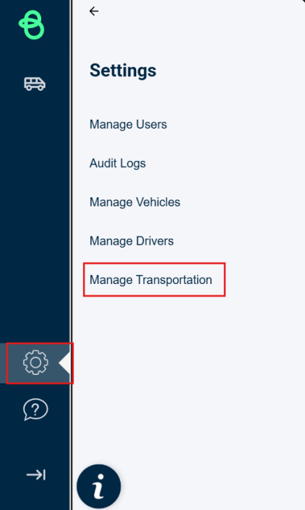 Manage Transportaion from Settings